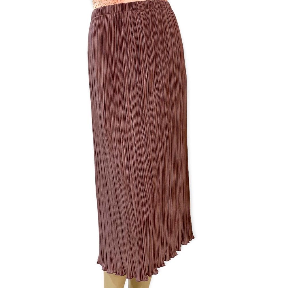 Pleated Ruffled Hem Velour Satin Long Midi Skirt - NEW